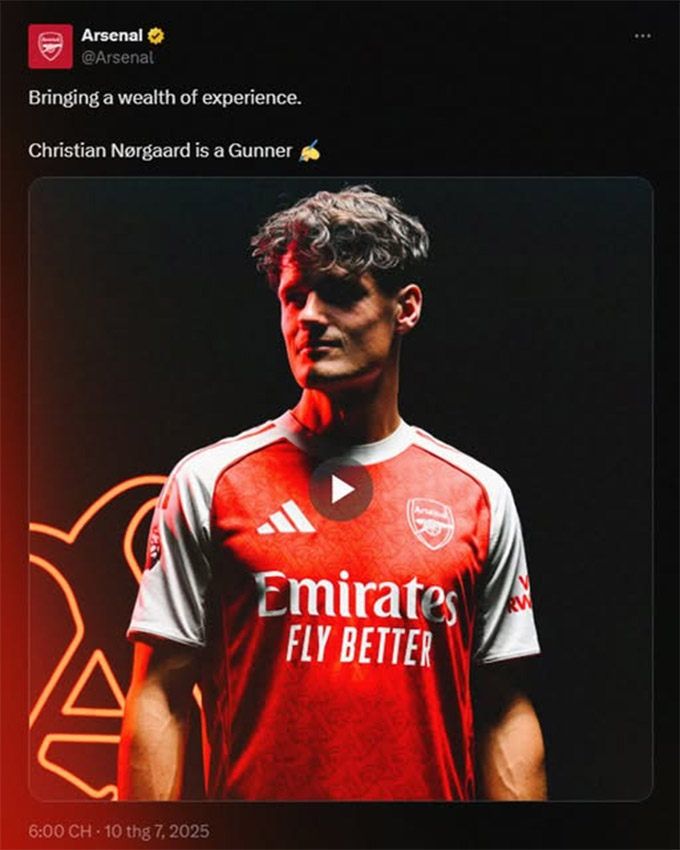 Arsenal chính thức chiêu mộ tiền vệ Christian Norgaard