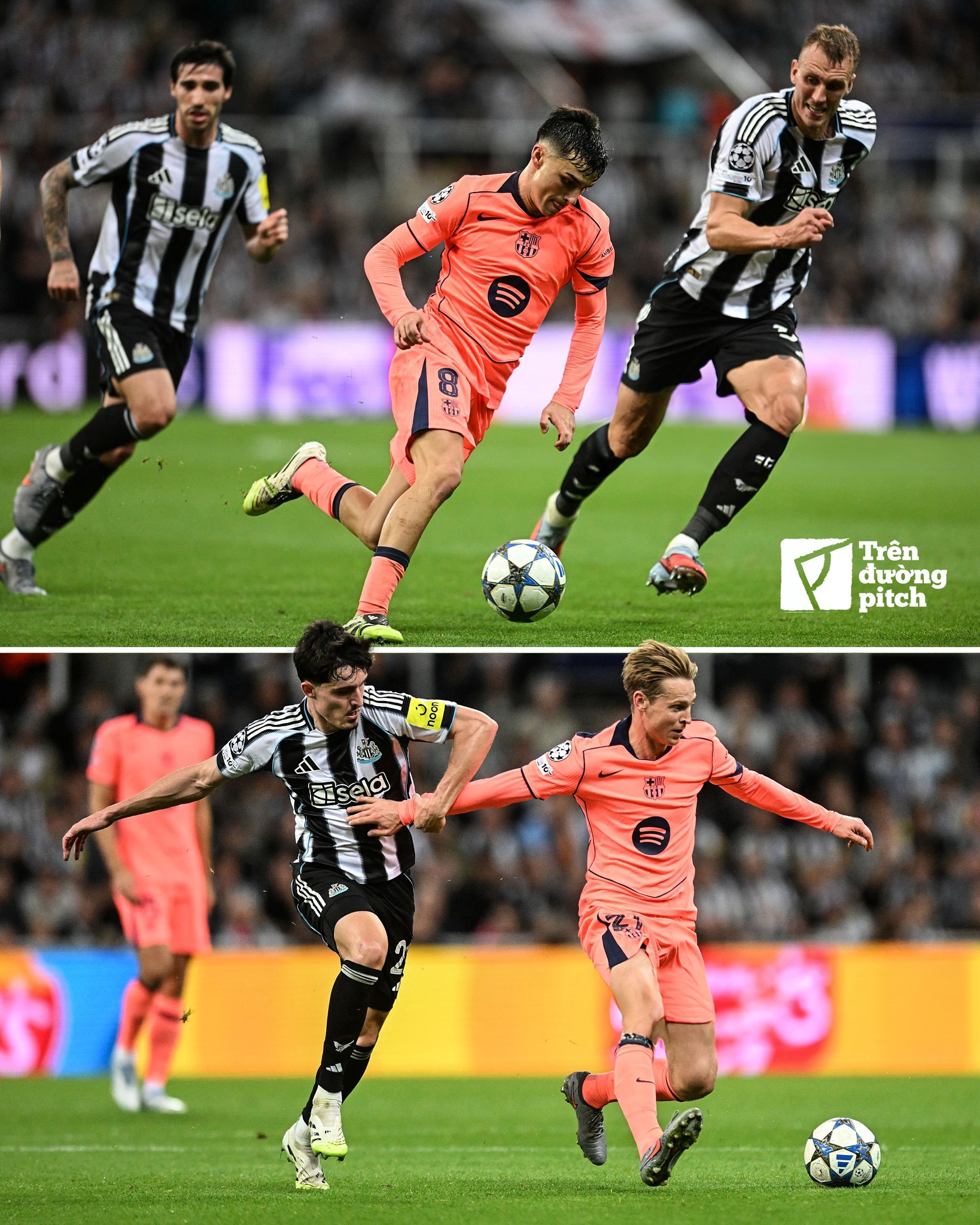 De Jong và Pedri trong trận đấu với Newcastle