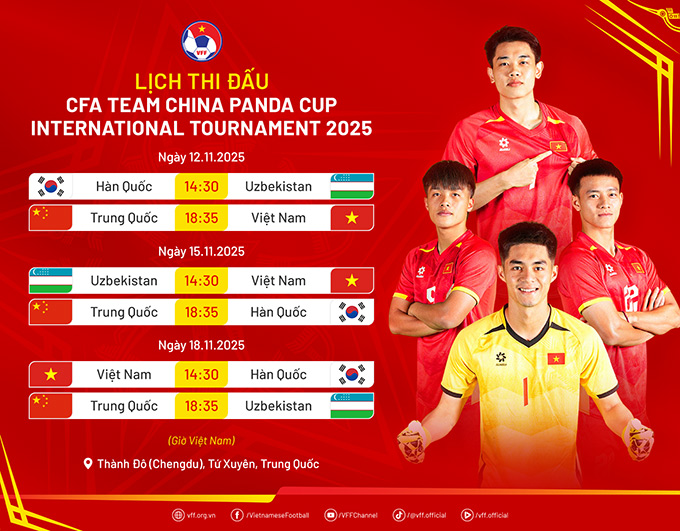 Lịch thi đấu chi tiết Panda Cup 2025 Lịch thi đấu cụ thể của U22 Việt Nam tại Panda Cup