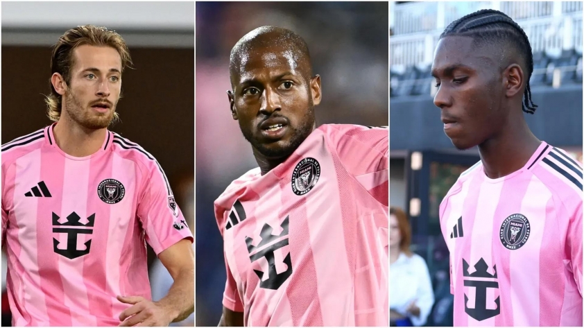 Ryan Sailor (trái), Fafa Picault (giữa) và Allen Obando (phải) trong màu áo Inter Miami.