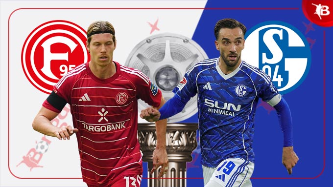 Fortuna Dusseldorf và Schalke trên sân đấu Cầu thủ Fortuna Dusseldorf và Schalke tranh bóng